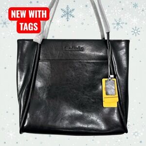 Blofinche Black Leather Laptop Messenger Bag Tote NWT